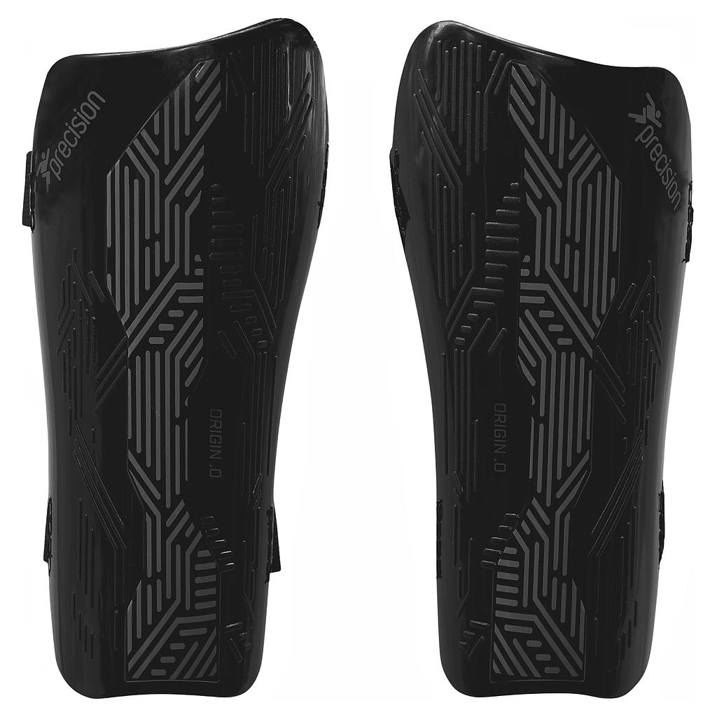 PRECISION ORIGIN.0 STRAP FOOTBALL SHIN GUARDS - BLACK/BLACK