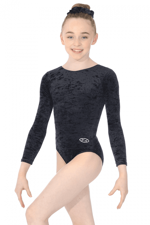 THE ZONE GYMNASTICS CRUSHED VELOUR LEOTARD LONG SLEEVE - BLACK