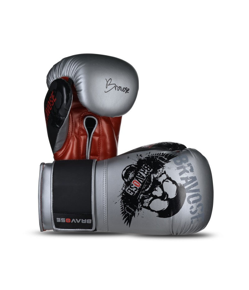 BRAVOSE SKULL BOXING GLOVE - SILVER/RED