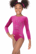 Load image into Gallery viewer, THE ZONE GYMNASTICS TIARA CRYSTAL LONG SLEEVED LEOTARD - CERISE

