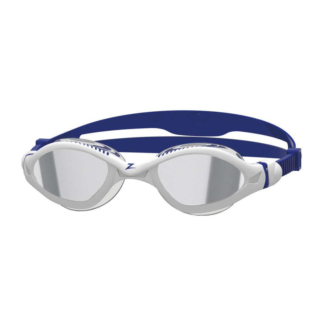 ZOGGS TIGER LSR+ TITANIUM GOGGLES WHITE/BLUE MIRROR-SMALLER PROFILE FIT